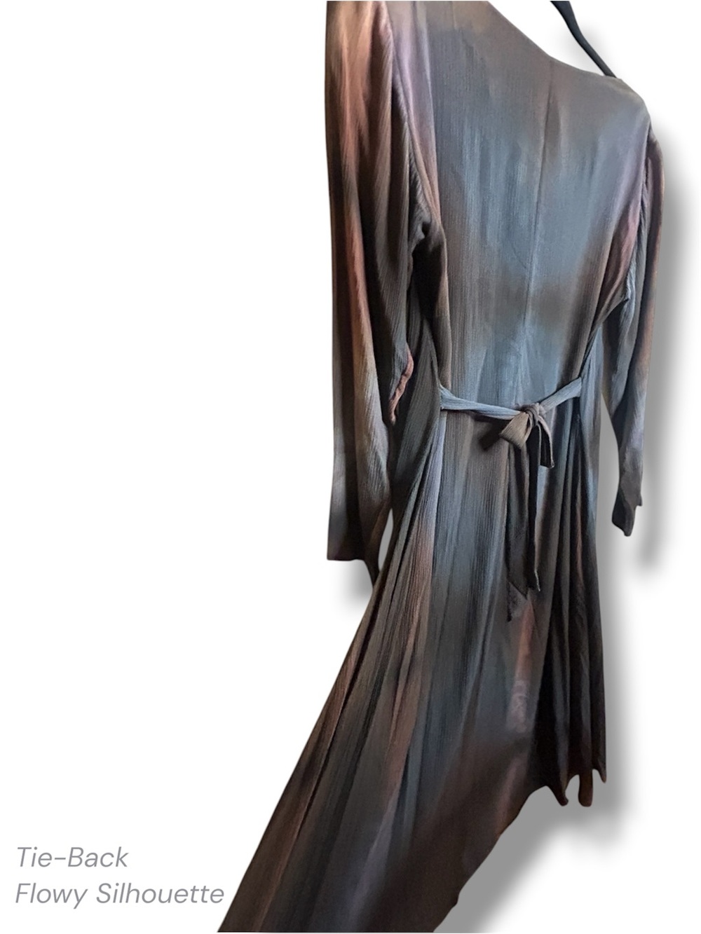 Vintage 90s Purple Ombre Layered Maxi Dress Tie Front & Back Long Sleeve Magic M - Picture 11 of 14